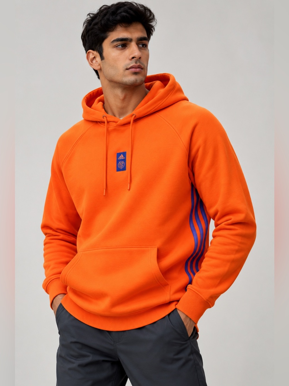 Adidas NYCFC Orange Travel Pullover Hoodie Men’s Size L Soccer MLS